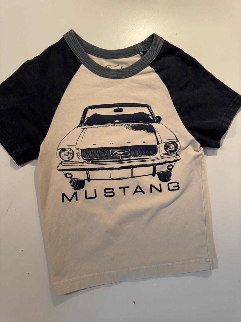 Pacsun Ford Mustang Baby Tee in Navy/White
